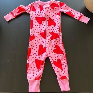 COPY - Hannah Anderson pink red heart valentines long sleeve zip onesie 6-12 mo…